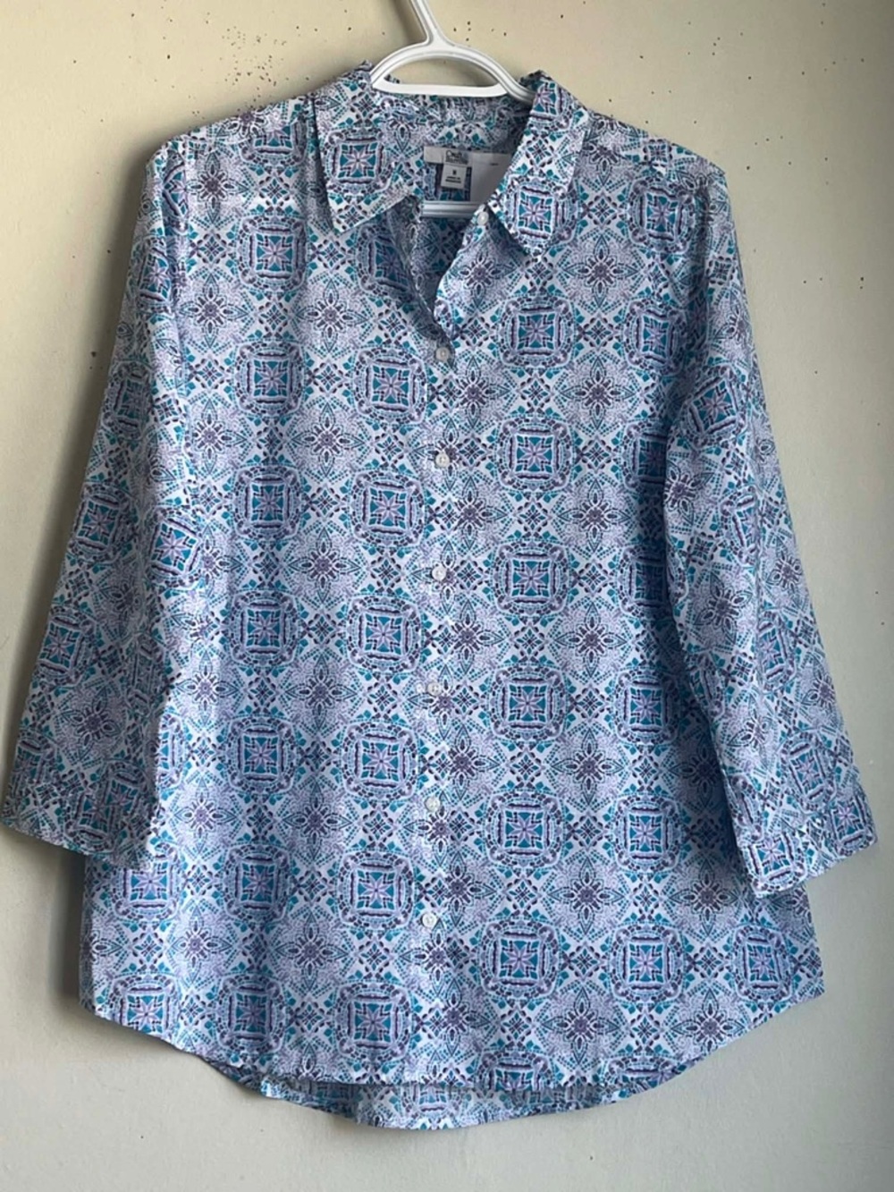 croft & barrow Blue and Teal Geometric Button-Down Shirt
